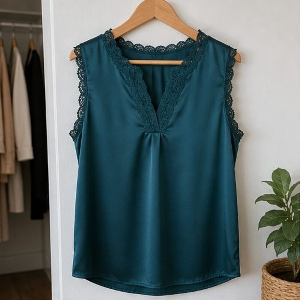 Teal Lace Trim Top